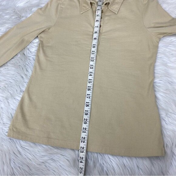 C Organics Women's Tan 1/4 Button Up Long Sleeve Organic Cotton Polo Shirt M/C33 - Picture 8 of 12